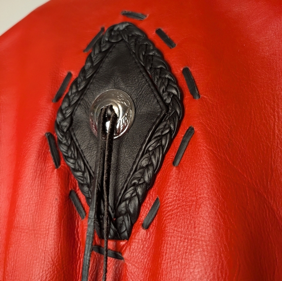 Motorcycle Leather Jacket Womens Fringe Red Unik International Moto XL VTG - Picture 7 of 8